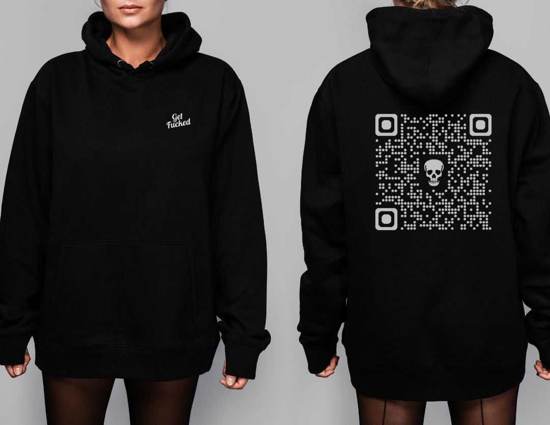 Offensive QR Code Hoodie - "Get F*cked" Unisex Pullover