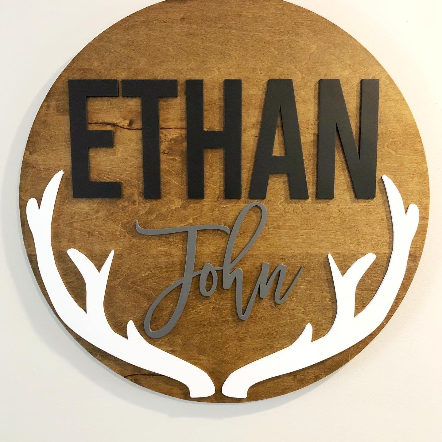 Antler Nursery Name Sign | Woodland Round Name Sign | Nursery Decor | Above the Crib Name Sign | Custom Name Sign