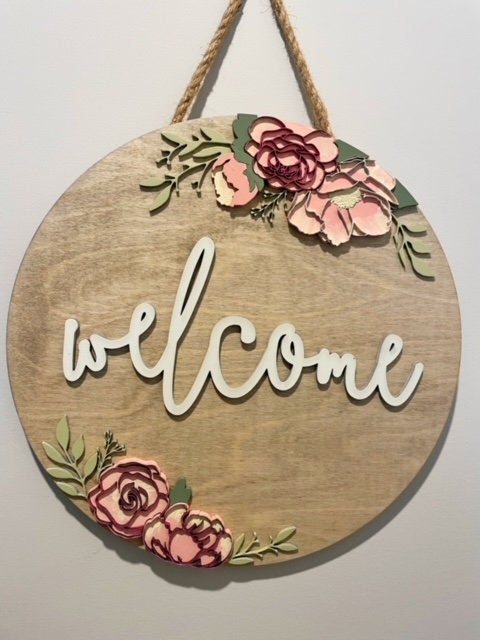Peony Floral Wooden Welcome Door Hanger